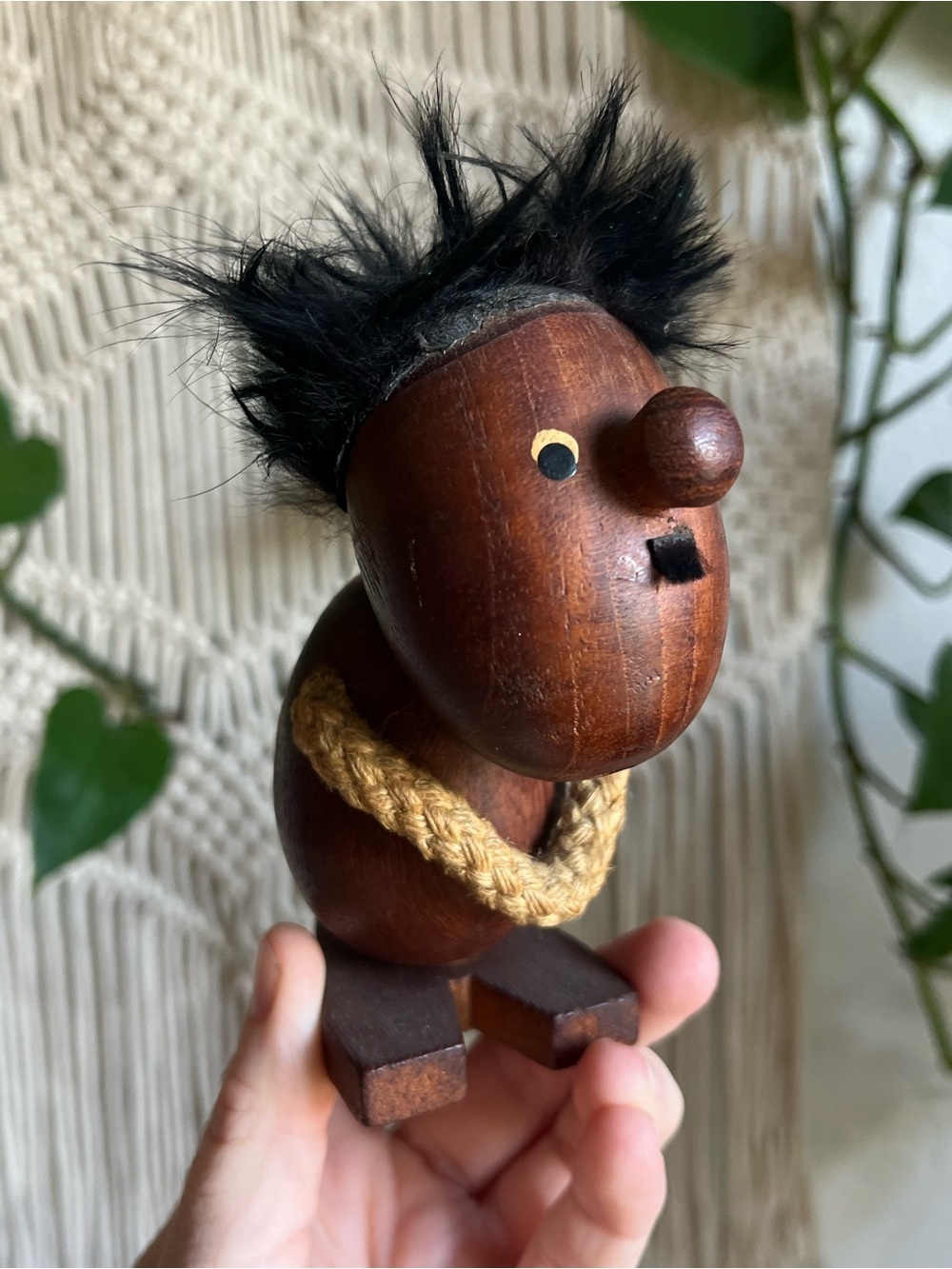 Vintage Teak Wood Troll Figurine Mid Century Scandinavian Danish Modern Folk Art